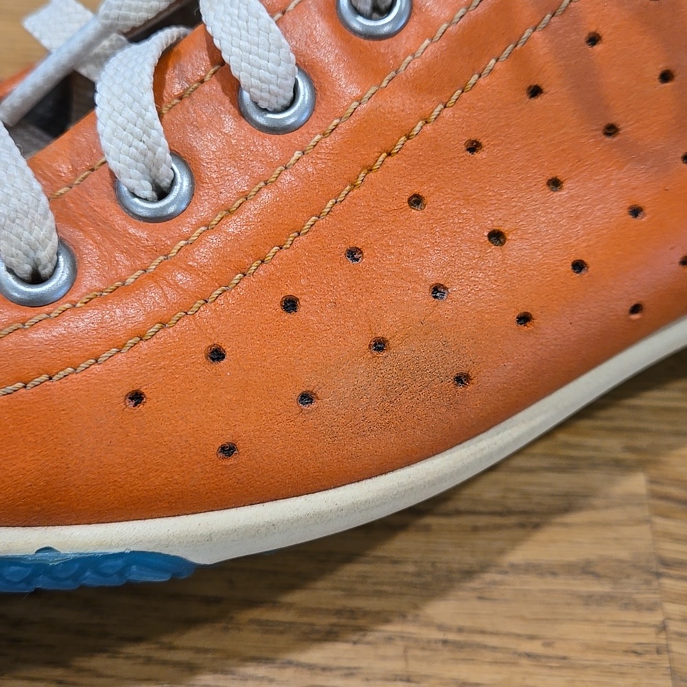 Ecco Women's Orange Leather Sneakers with Blue Soles - Picture 7 of 8